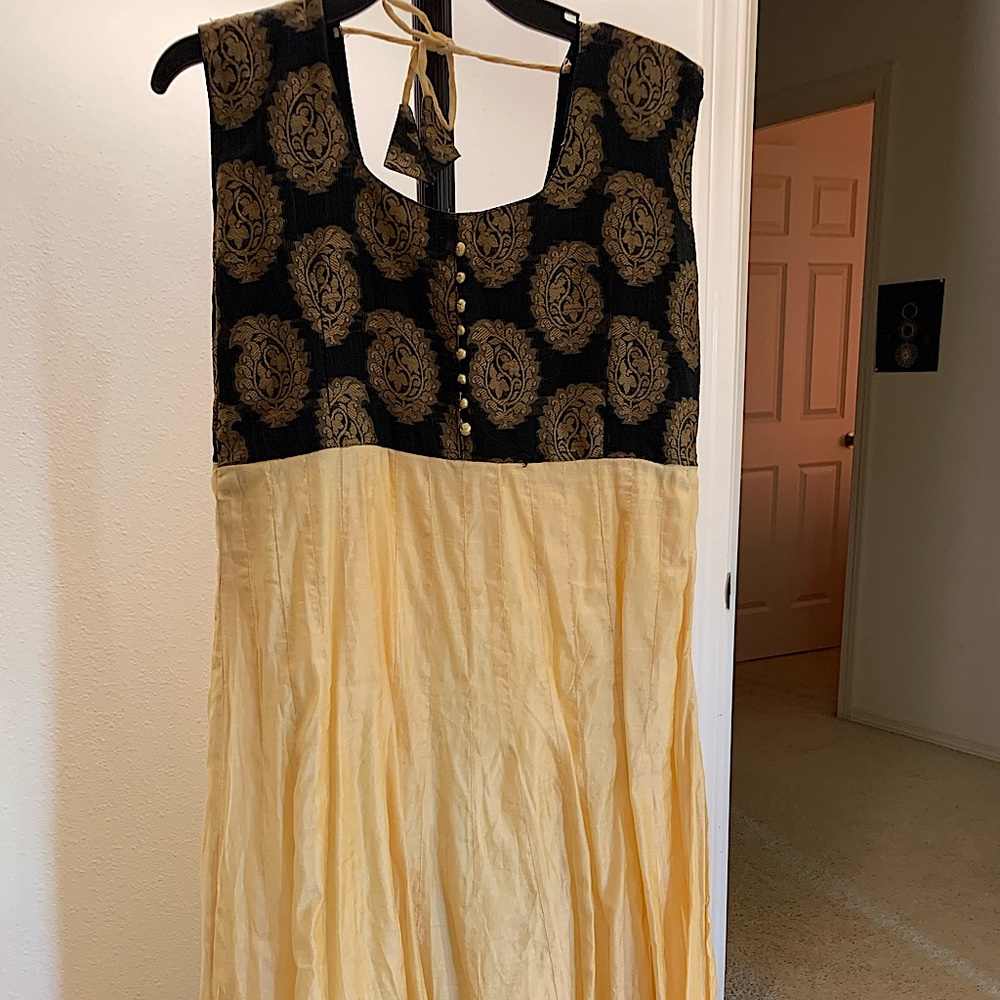 Cream Anarkali with black zari long top